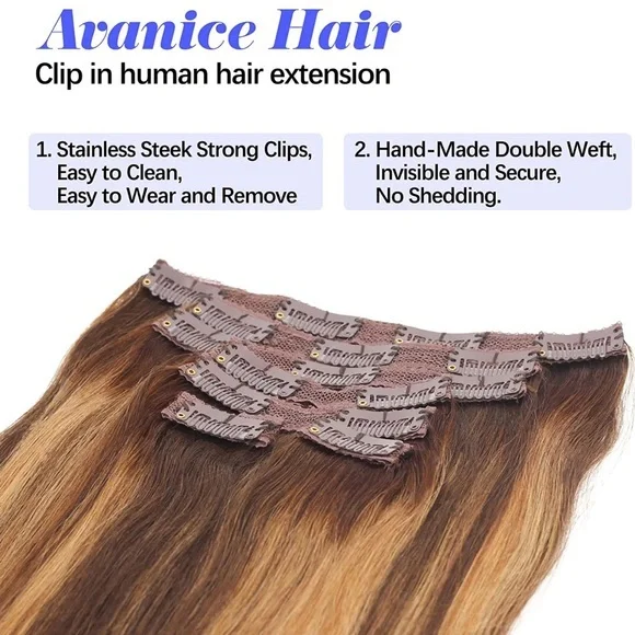 14” Chocolate Brown to Caramel Blonde 4/27 Clip In Human Hair Extensions 120g ME - Picture 6 of 13